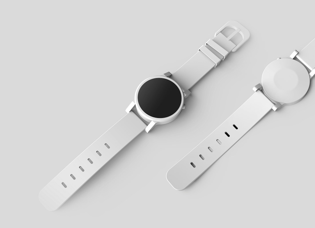 Minimal white smart watches on a light background