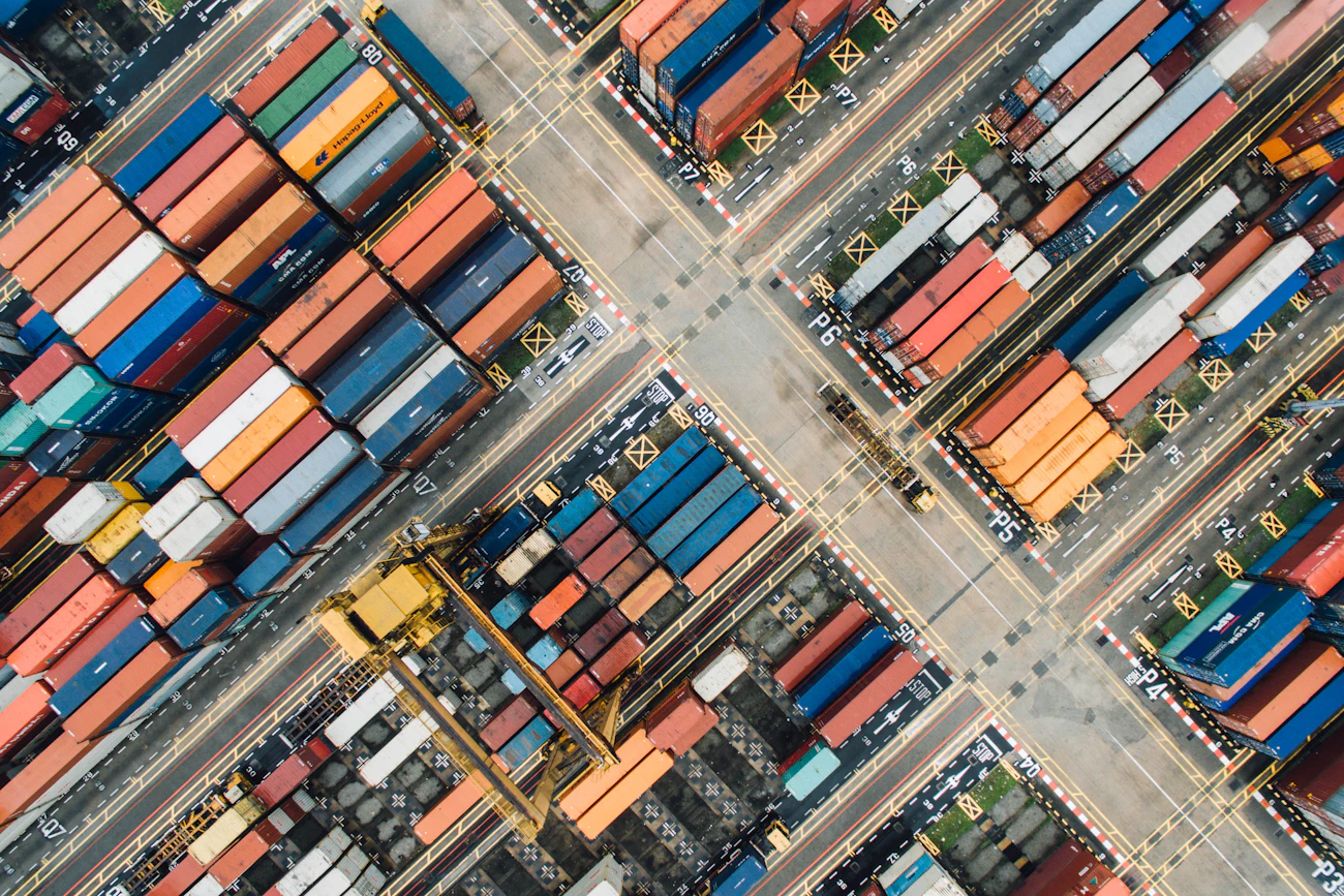 Cargo containers and cranes at an international shipping port